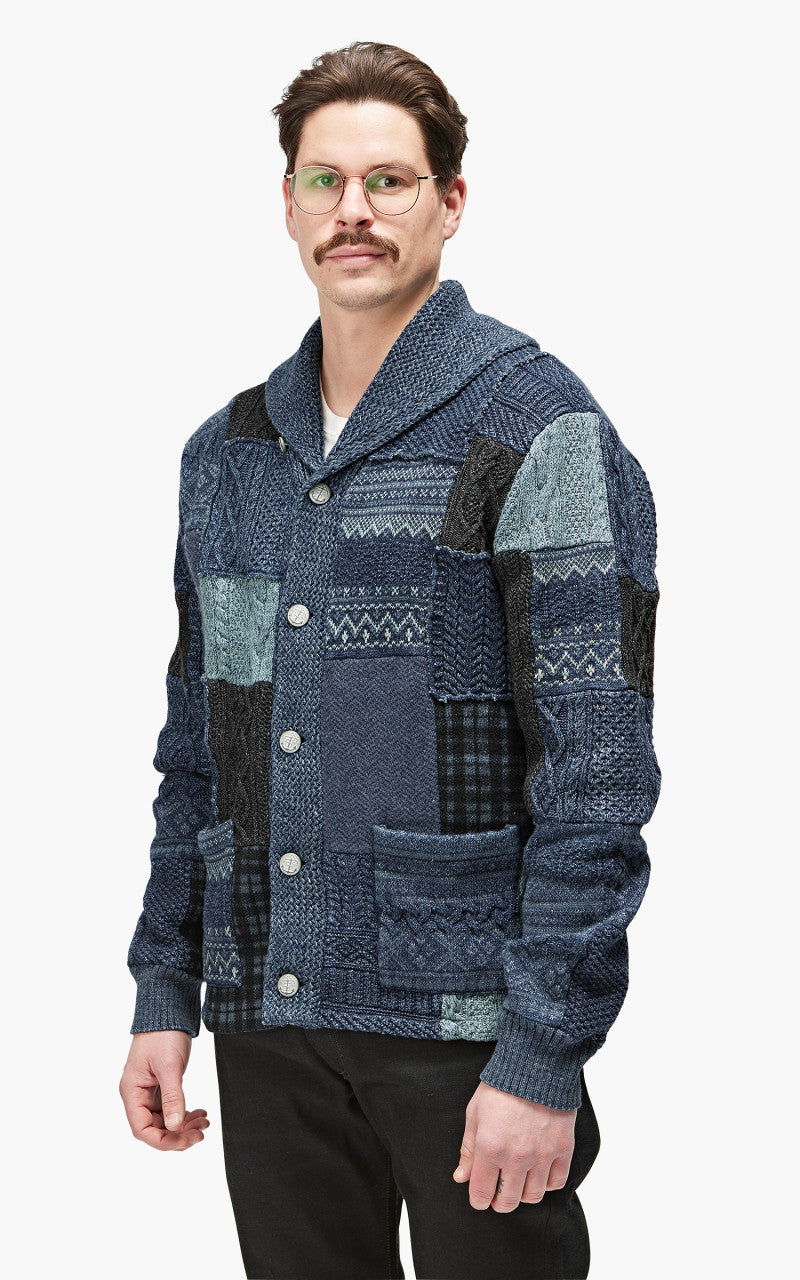 RRL Patchwork Shawl Collar Cardigan Indigo Blue