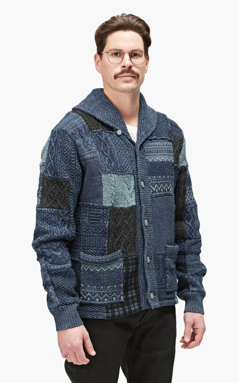 RRL Patchwork Shawl Collar Cardigan Indigo Blue