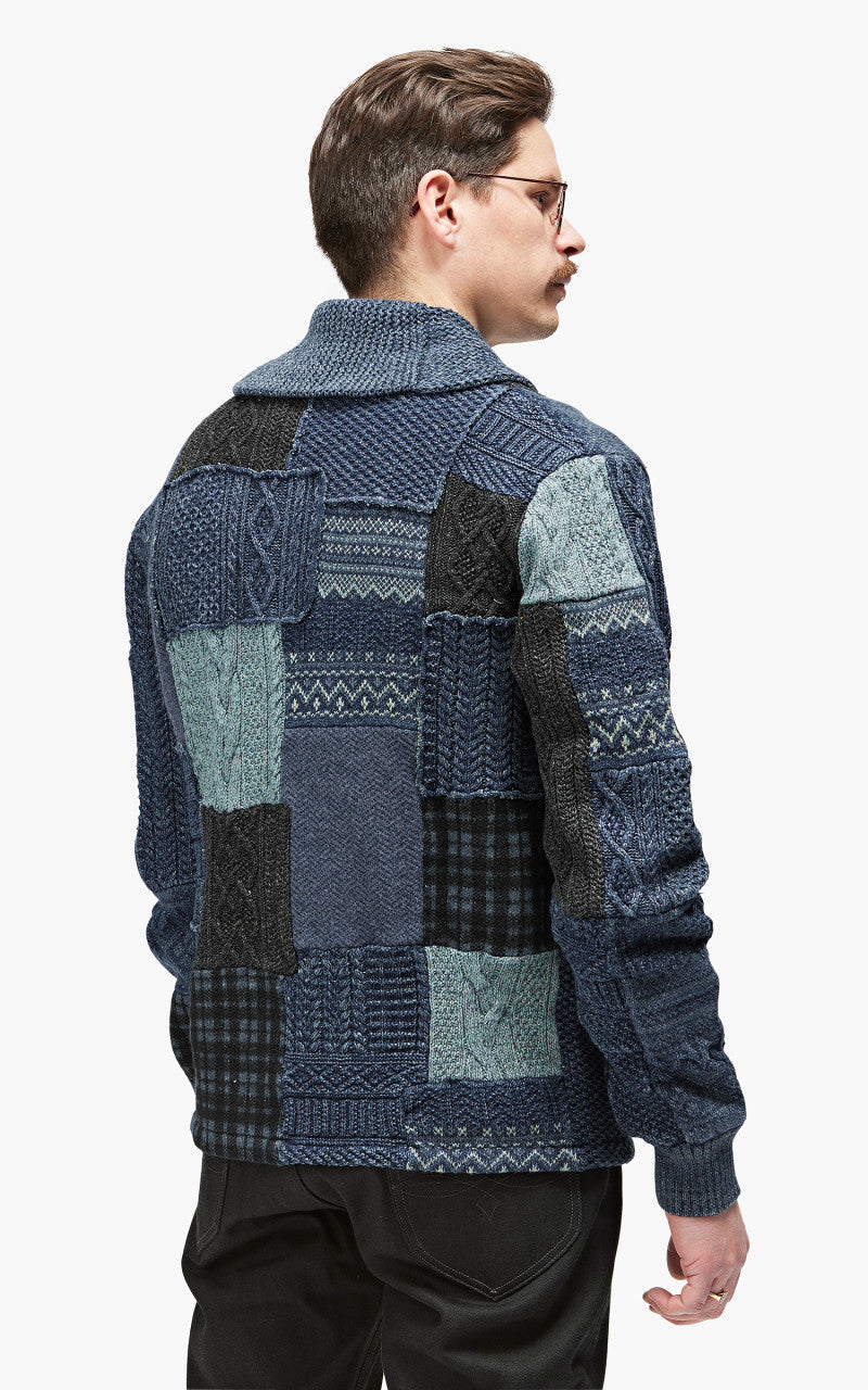 RRL Patchwork Shawl Collar Cardigan Indigo Blue