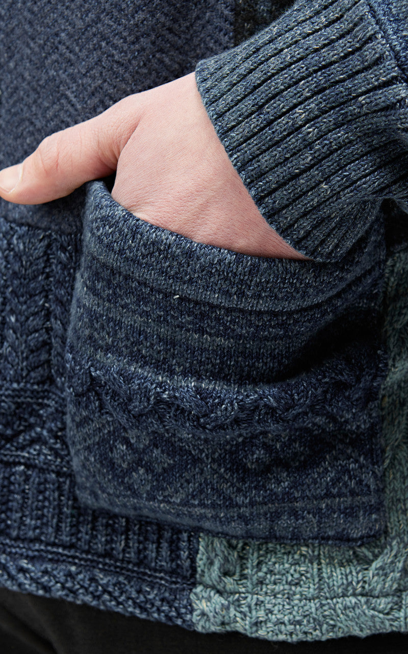 RRL Patchwork Shawl Collar Cardigan Indigo Blue