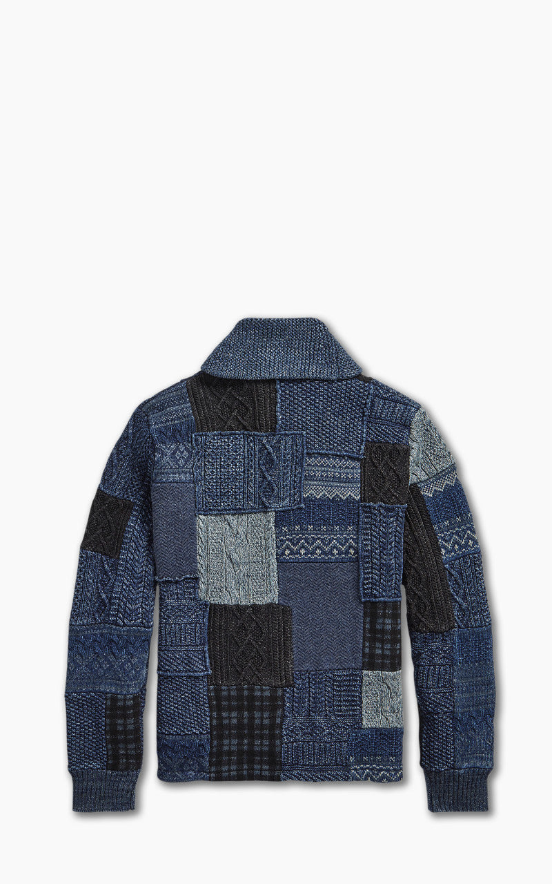 RRL Patchwork Shawl Collar Cardigan Indigo Blue
