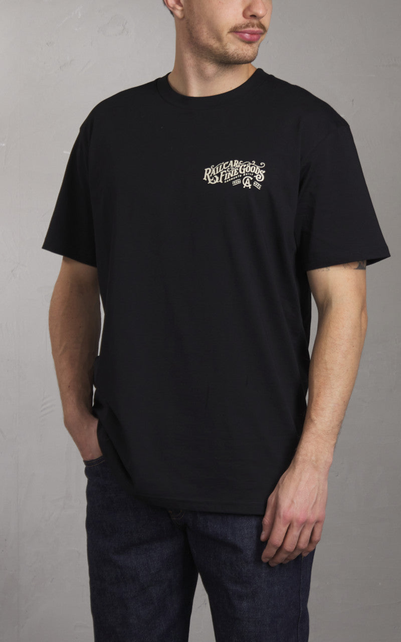 Railcar Fine Goods Typography Logo Tee Black