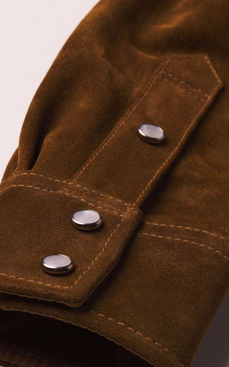 Fortela Ranch Western Suede Shirt Jacket Brown