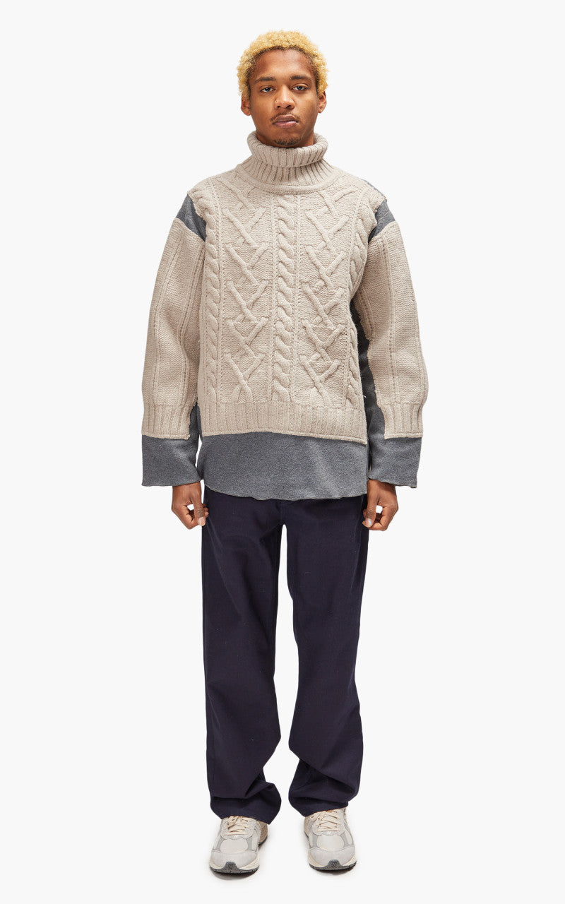 Needles Rebuild by Needles Fisherman Sweater Covered Grey Medium