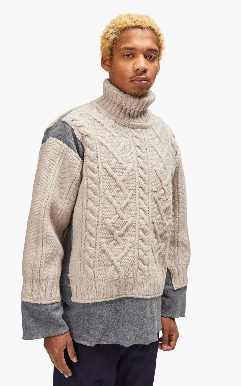 Rebuild by Needles フィッシャーマン　ニット セーター L Needles Rebuild by Needles Fisherman Sweater Covered Grey Medium