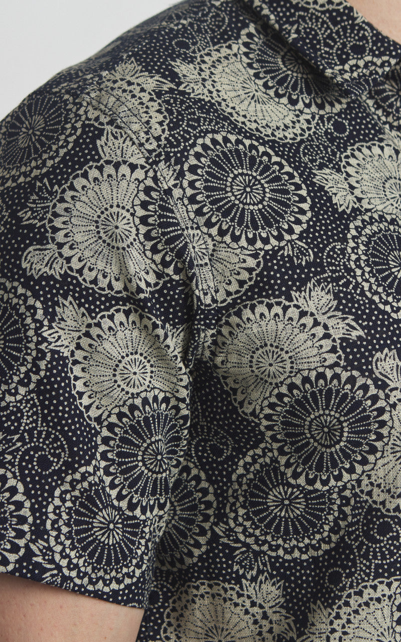 Rogue Territory Oxford Shirt S/S Indigo Medallion