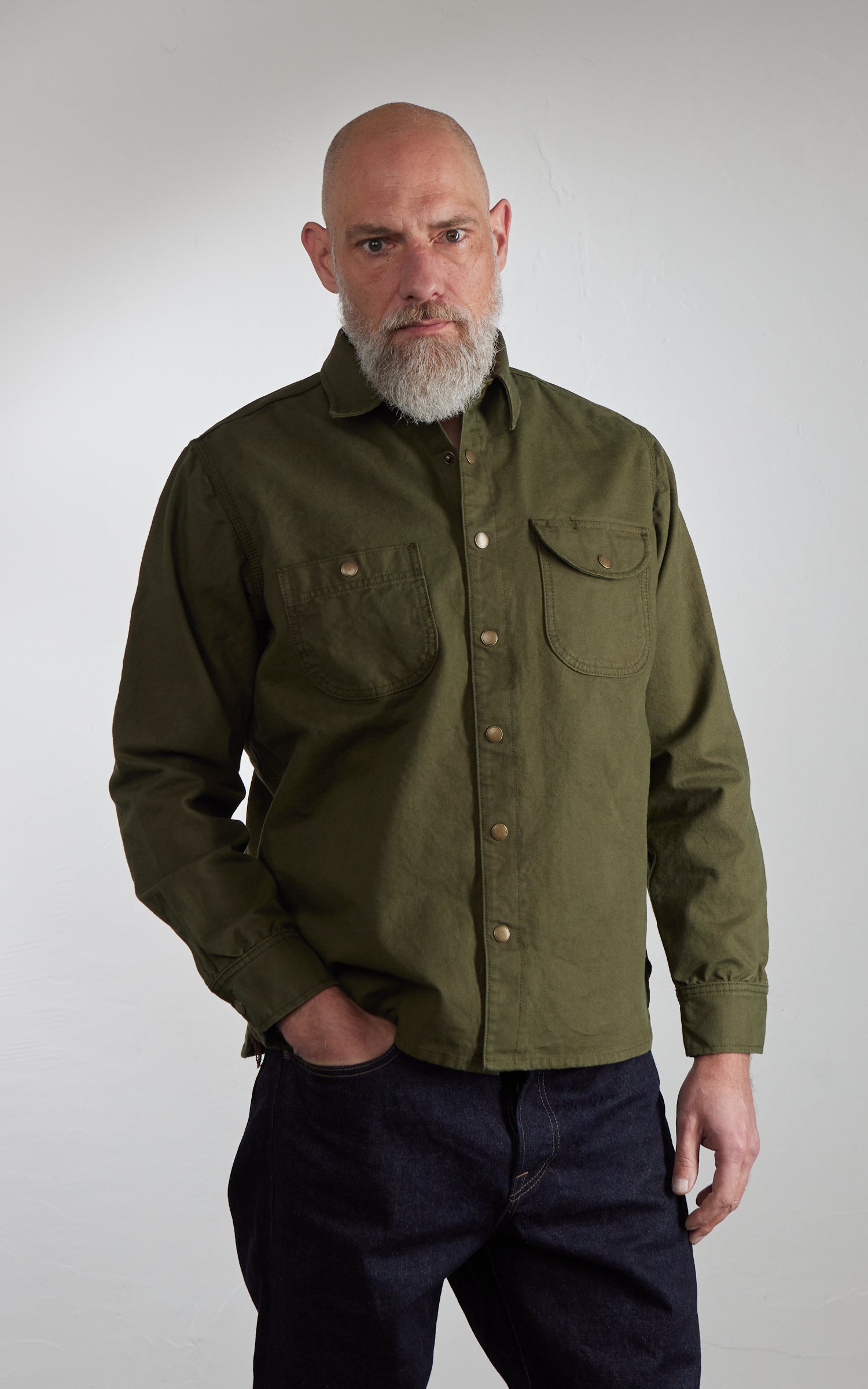 Rogue Territory Work Shirt Dyed Canvas Selvedge Olive