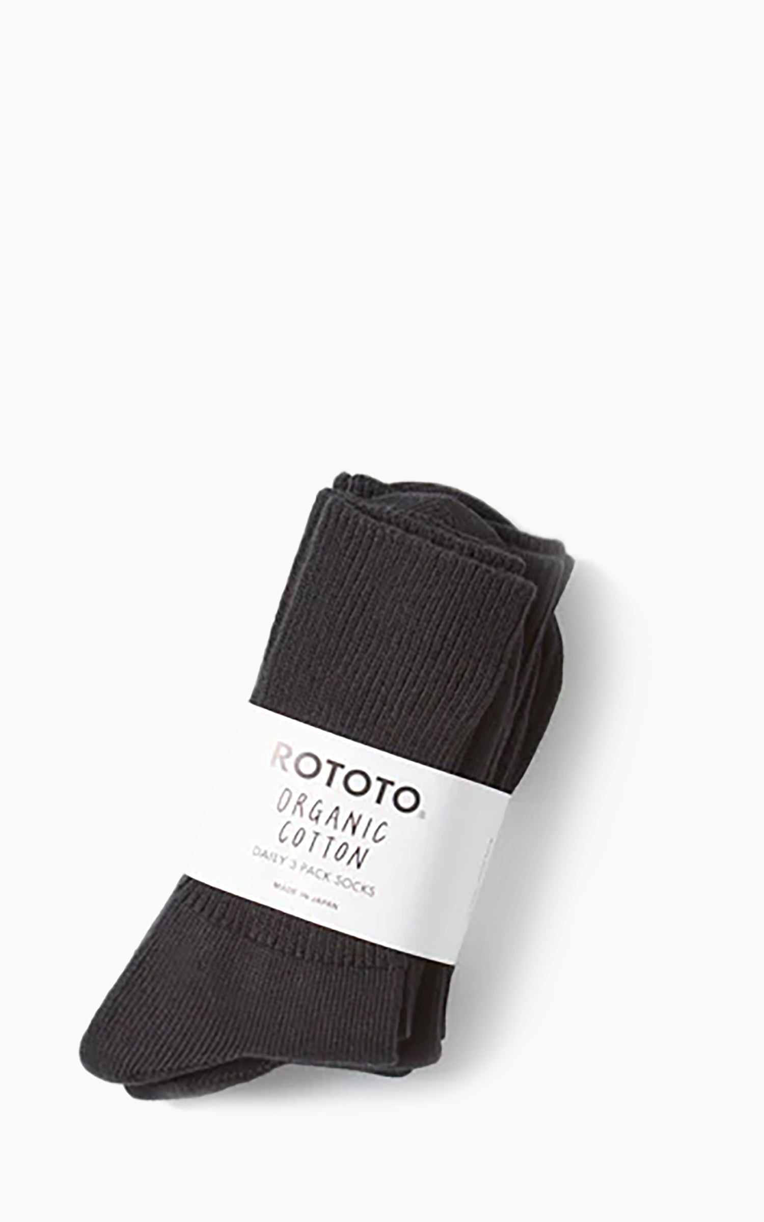 Rototo R1427 Organic Daily 3-Pack Ribbed Crew Socks Black