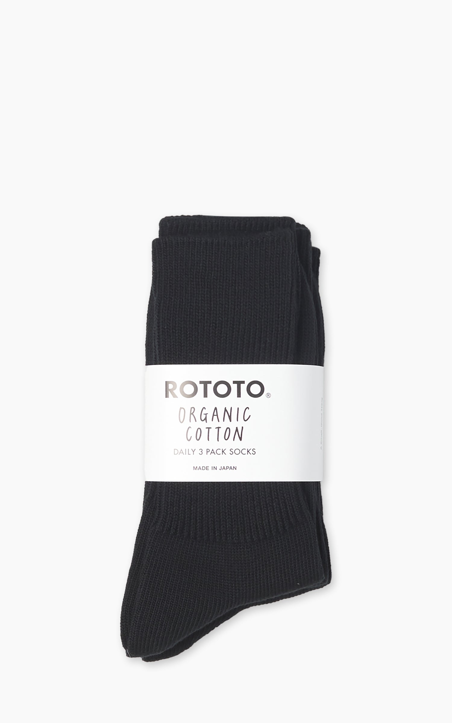 Rototo R1427 Organic Daily 3-Pack Ribbed Crew Socks Black