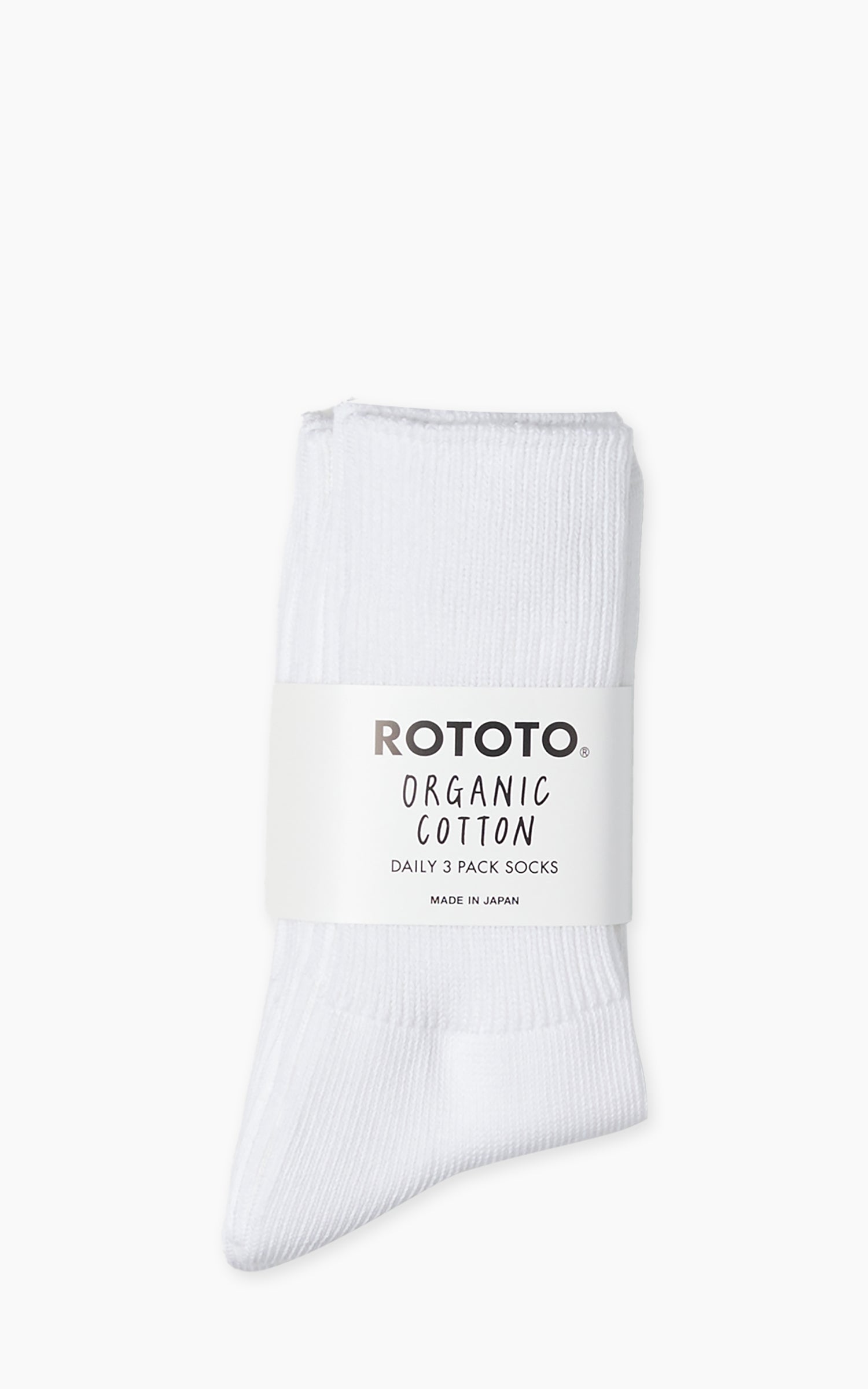 Rototo R1427 Organic Daily 3-Pack Ribbed Crew Socks White
