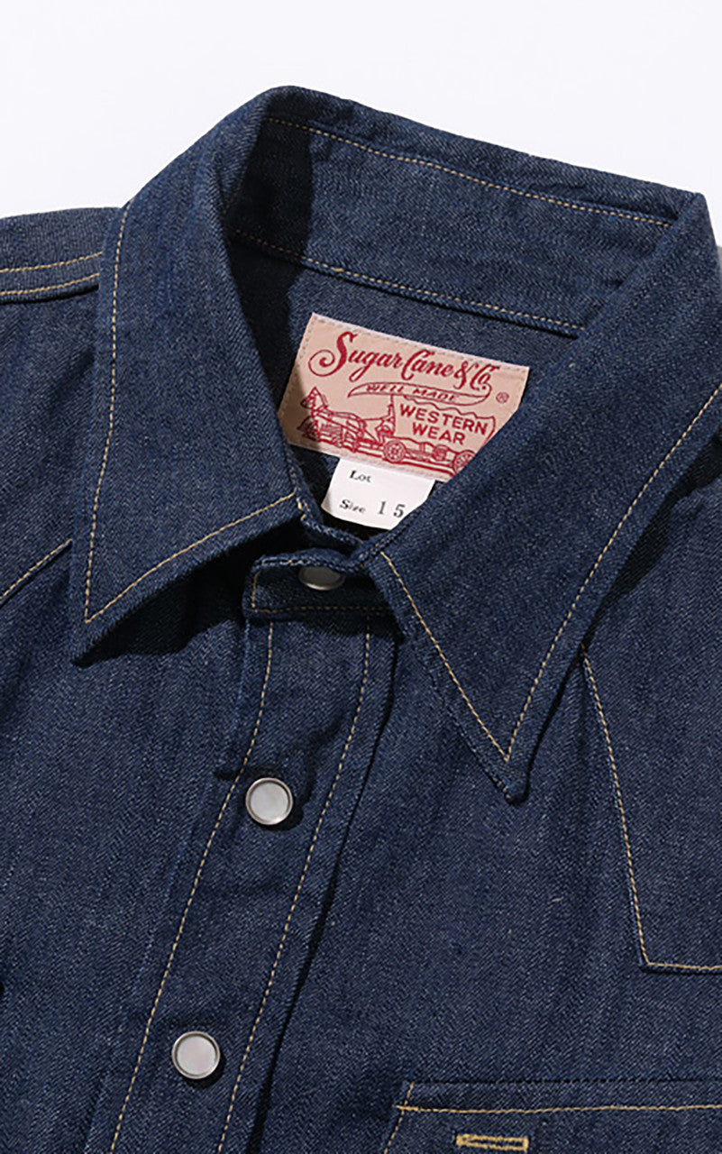 Sugar Cane SC28190 Blue Denim Western Shirt One Wash Indigo