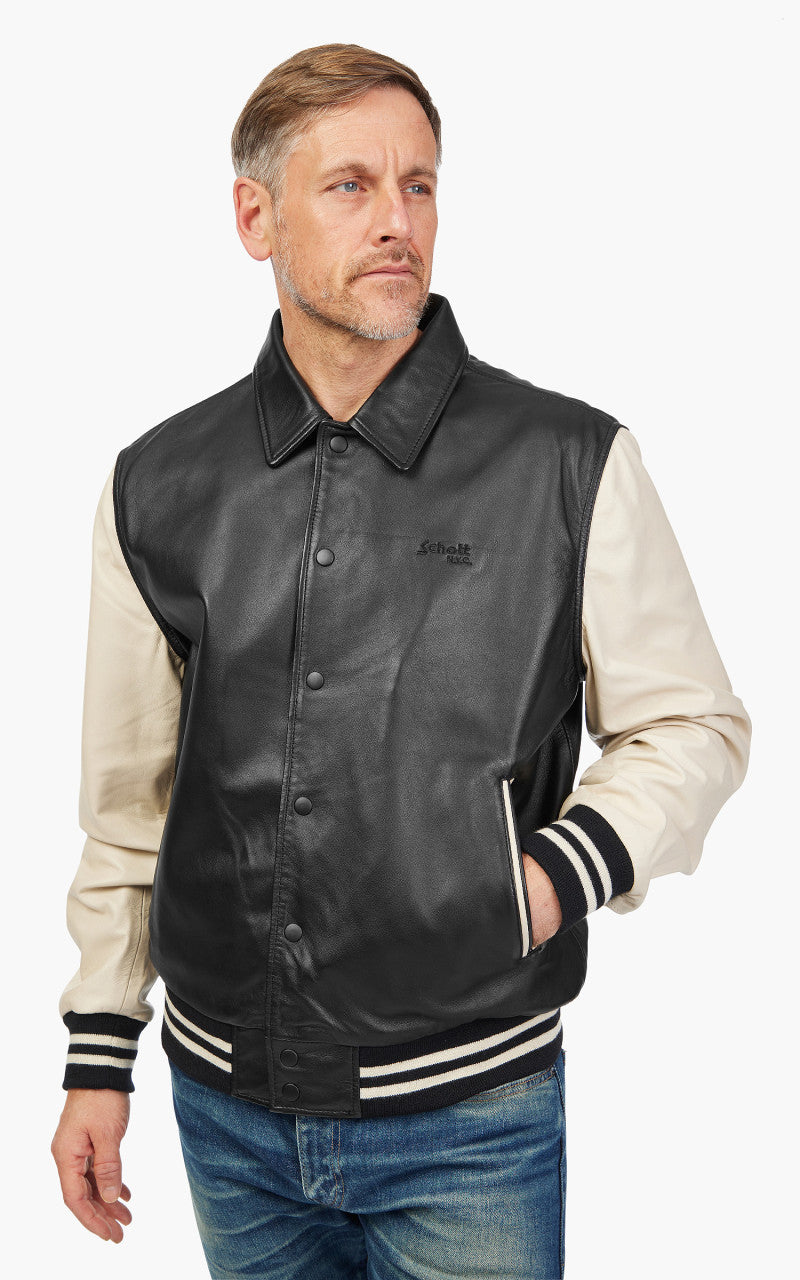 Schott NYC LCCOACHVARS Varsity Jacket Leather Black/Off White