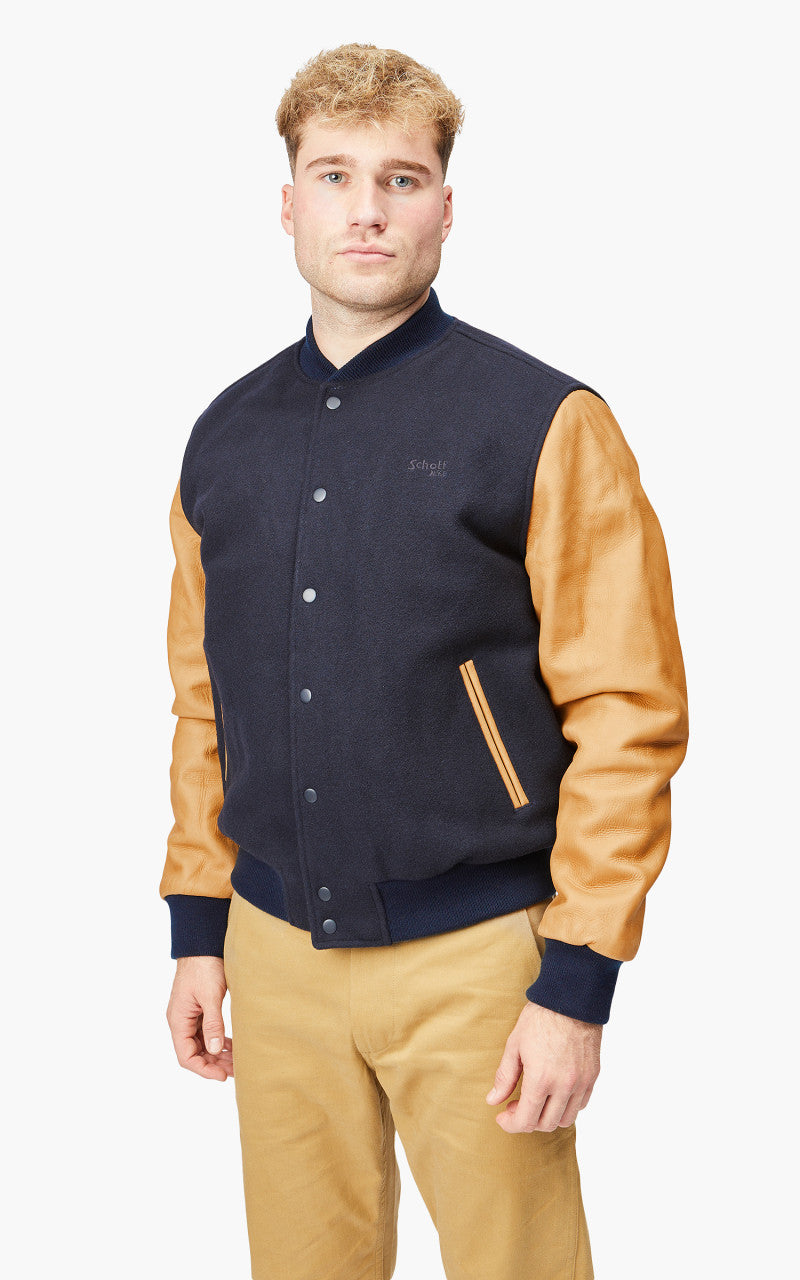 Schott NYC Varsity Jacket LCUSA Navy/Cognac