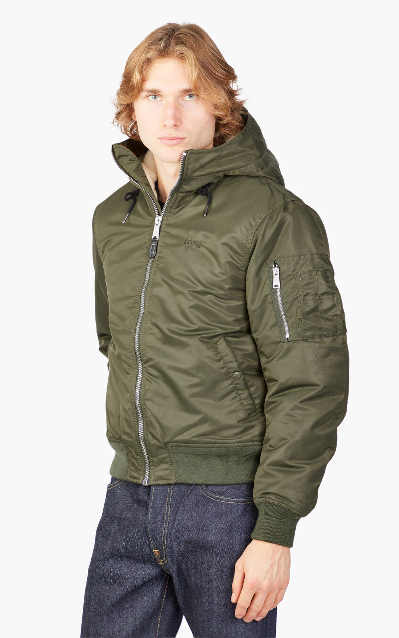 Schott NYC Hooded Airforce Bomber Jacket Army Khaki