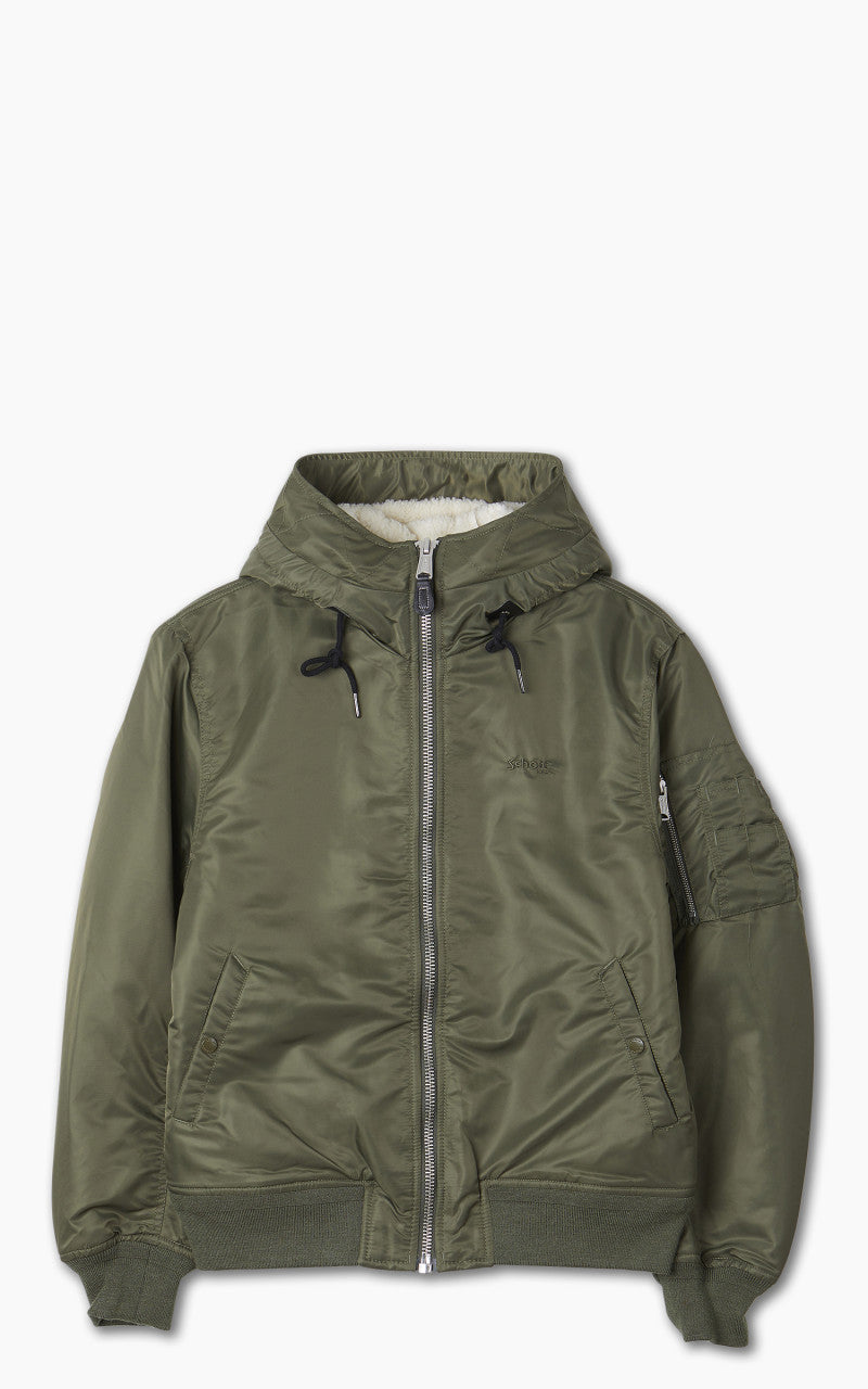 Schott NYC Hooded Airforce Bomber Jacket Army Khaki