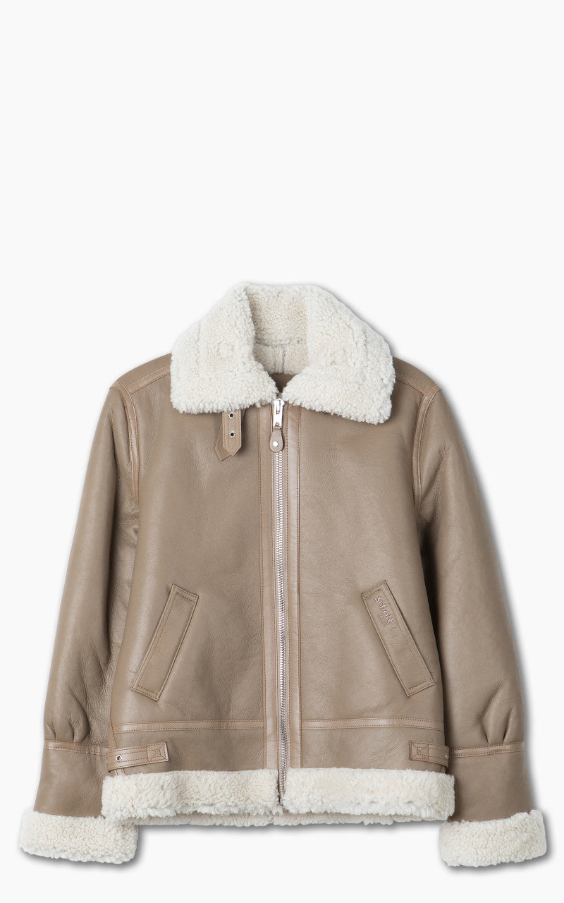 Schott NYC B-3 Bomber Jacket Sheepskin Leather Beige