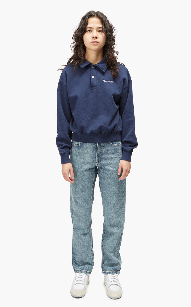 Sporty & Rich Serif Logo Embroidered Polo Navy