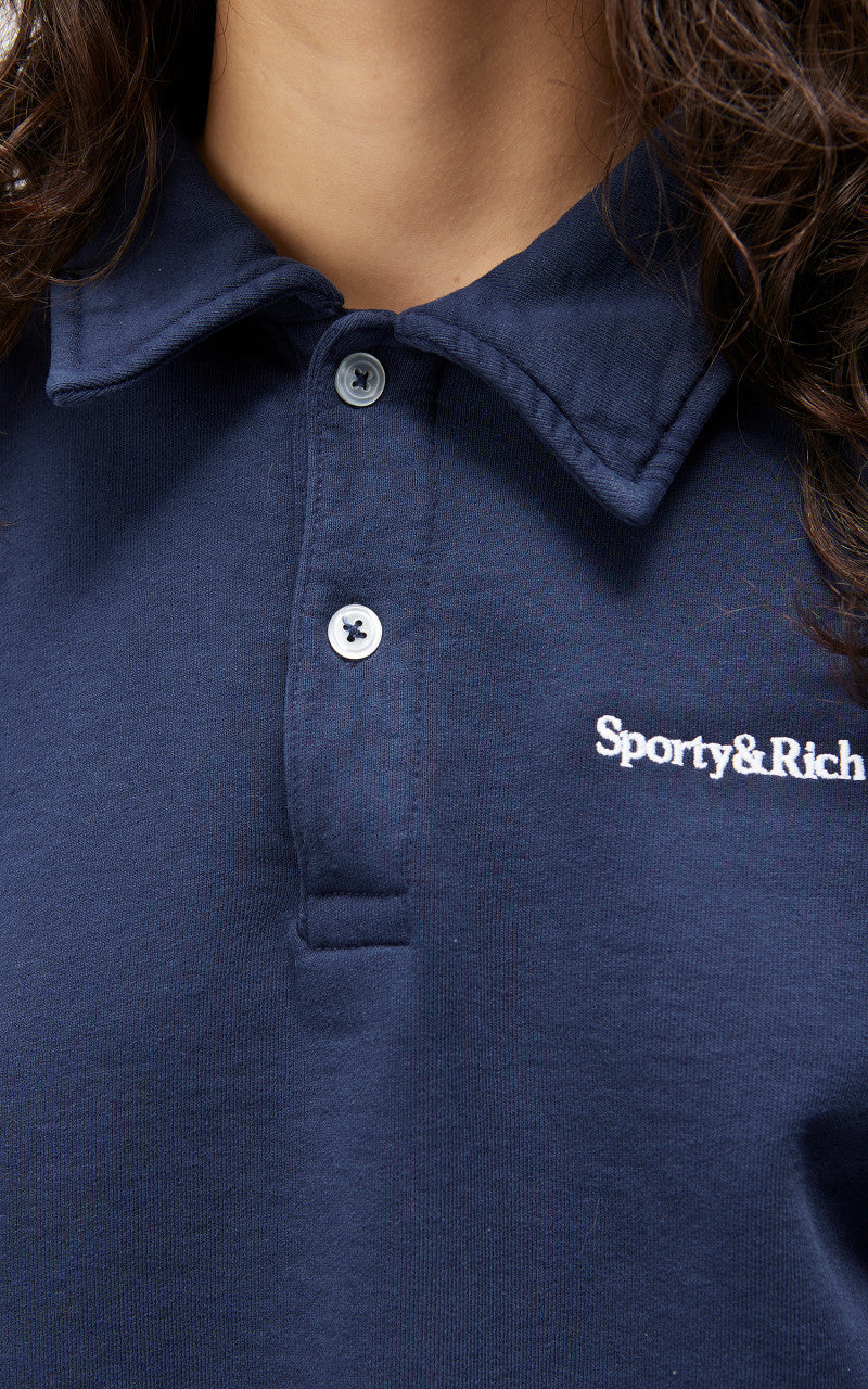 Sporty & Rich Serif Logo Embroidered Polo Navy
