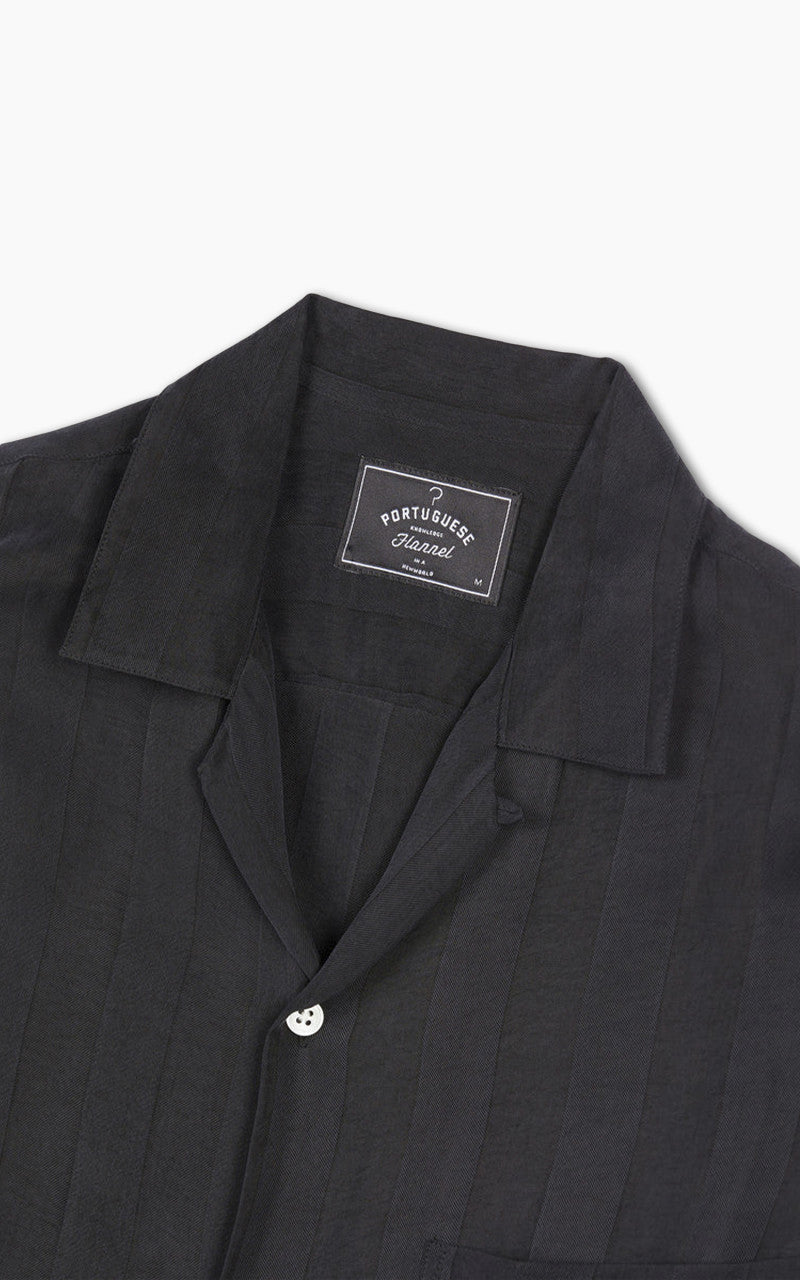 Portuguese Flannel Cupro Camp Collar Shirt Black