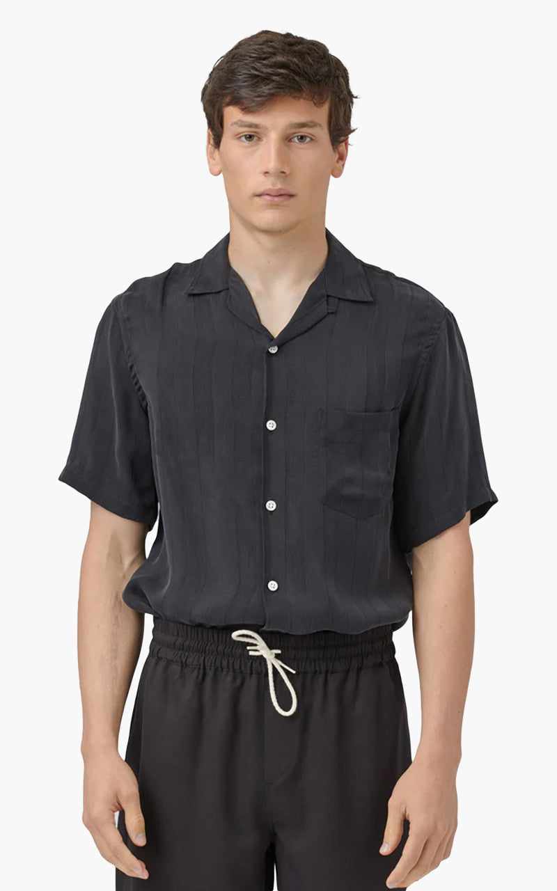 Portuguese Flannel Cupro Camp Collar Shirt Black