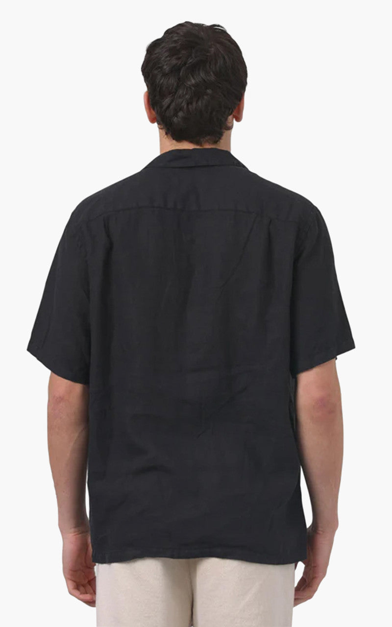 Portuguese Flannel Linen Camp Collar Shirt Black