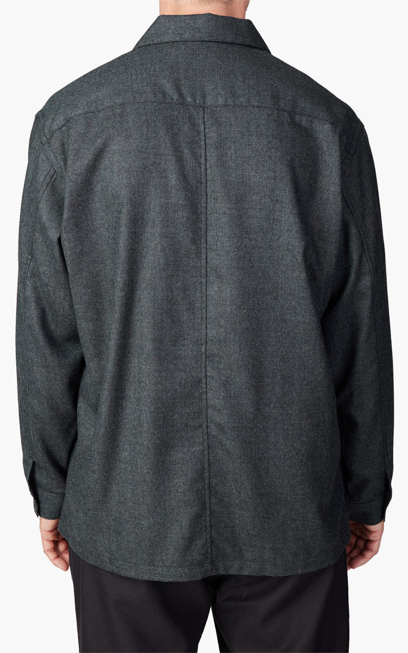 Still By Hand Open Collar Wool Shirt Blue Charcoal