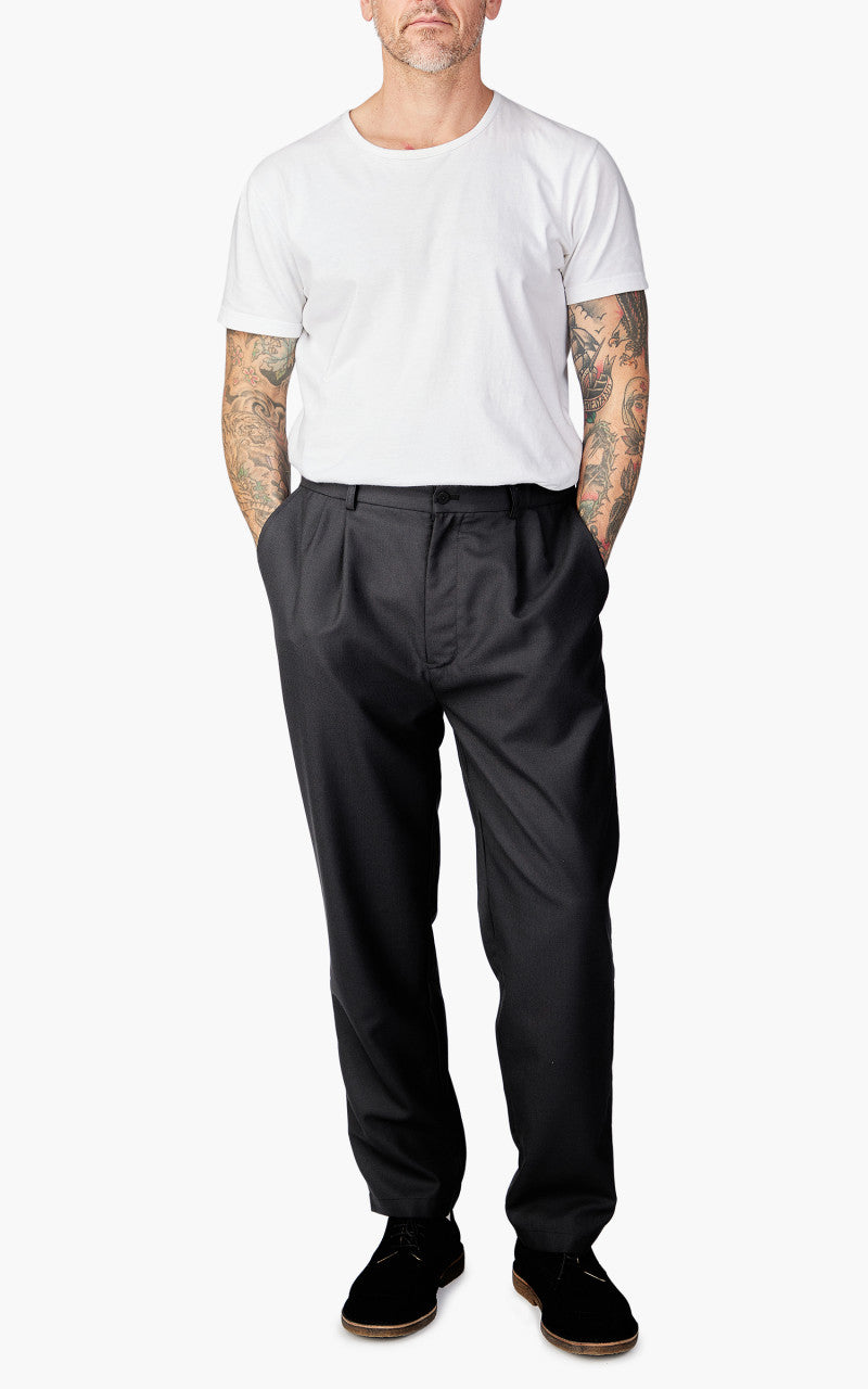 Still By Hand Relaxed Wool Pants Ink Black