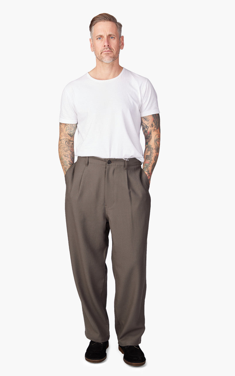 Still By Hand Wide Wool Pants Khaki