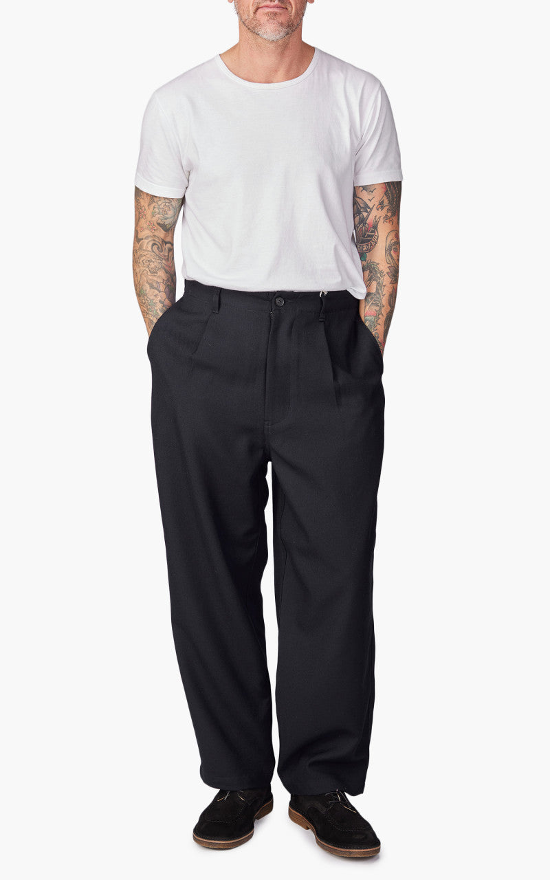 Still By Hand Wide Wool Pants Navy
