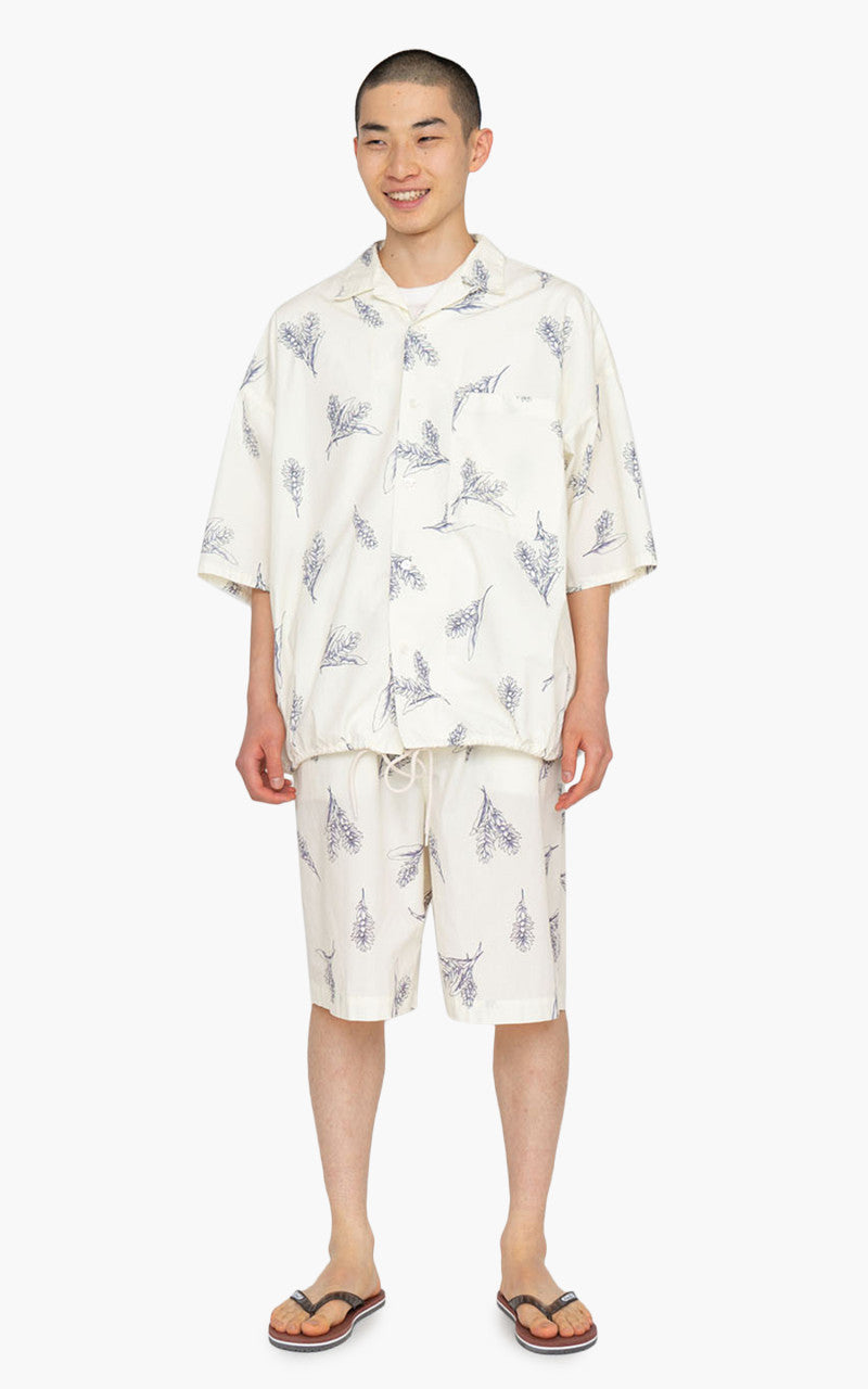 Nanamica Open Collar Wind H/S Shirt Ecru Botanical Print