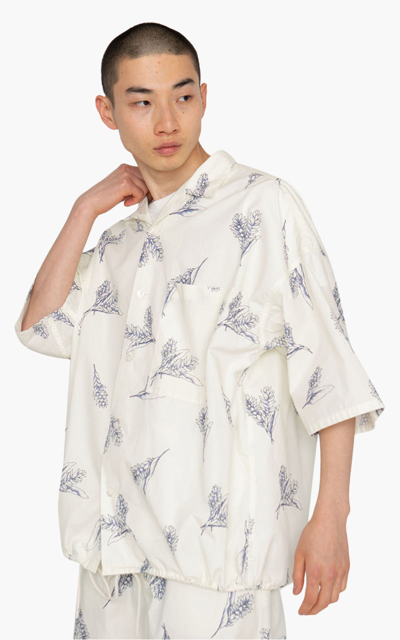 Nanamica Open Collar Wind H/S Shirt Ecru Botanical Print