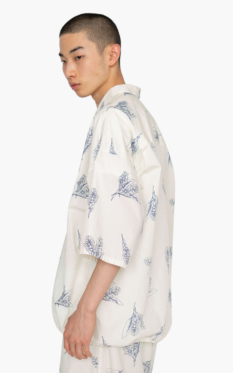 Nanamica Open Collar Wind H/S Shirt Ecru Botanical Print