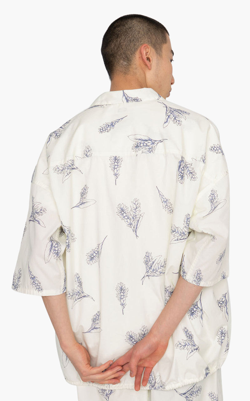 Nanamica Open Collar Wind H/S Shirt Ecru Botanical Print