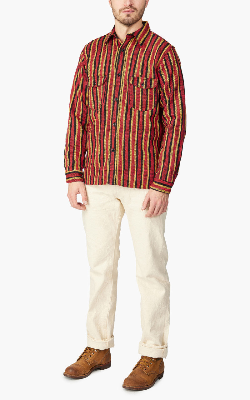 Samurai Jeans SDN23-01 “Drunk Stripe" Flannel Work Shirt Red