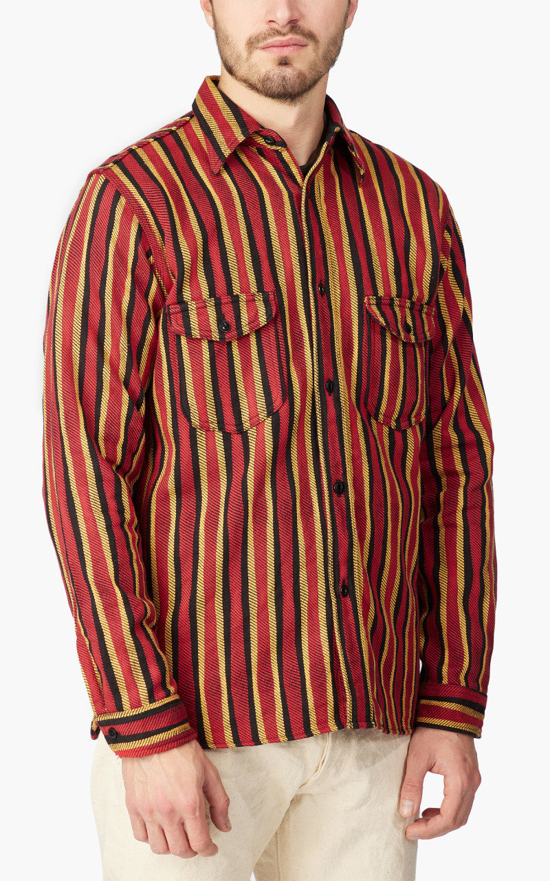 Samurai Jeans SDN23-01 “Drunk Stripe" Flannel Work Shirt Red
