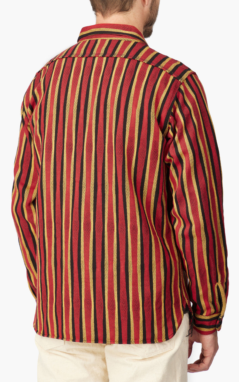 Samurai Jeans SDN23-01 “Drunk Stripe" Flannel Work Shirt Red