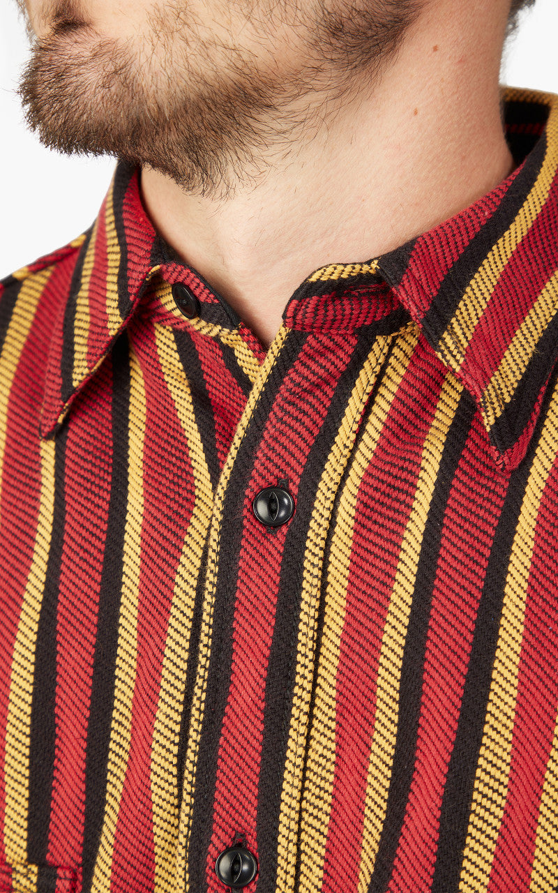 Samurai Jeans SDN23-01 “Drunk Stripe" Flannel Work Shirt Red