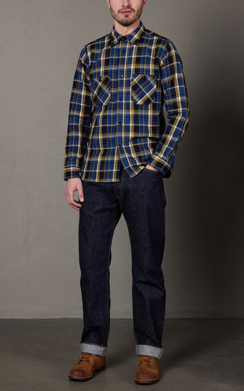 Samurai Jeans SIN23-01W Flannel Shirt Indigo Rope Dyed Blue