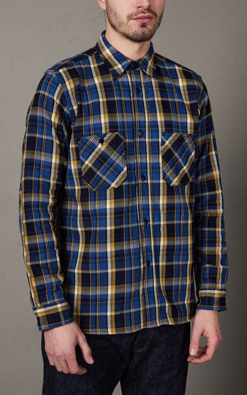 Samurai Jeans SIN23-01W Flannel Shirt Indigo Rope Dyed Blue