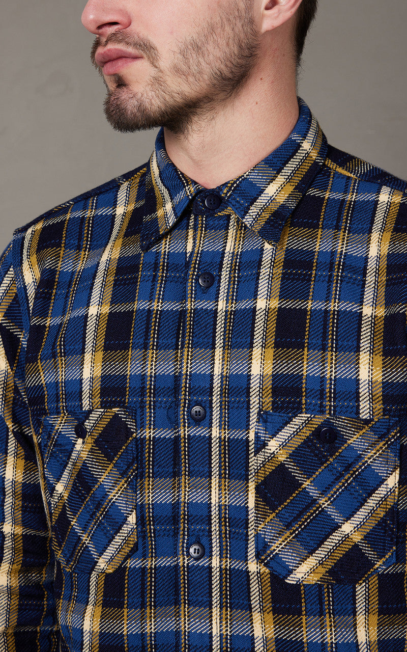 Samurai Jeans SIN23-01W Flannel Shirt Indigo Rope Dyed Blue