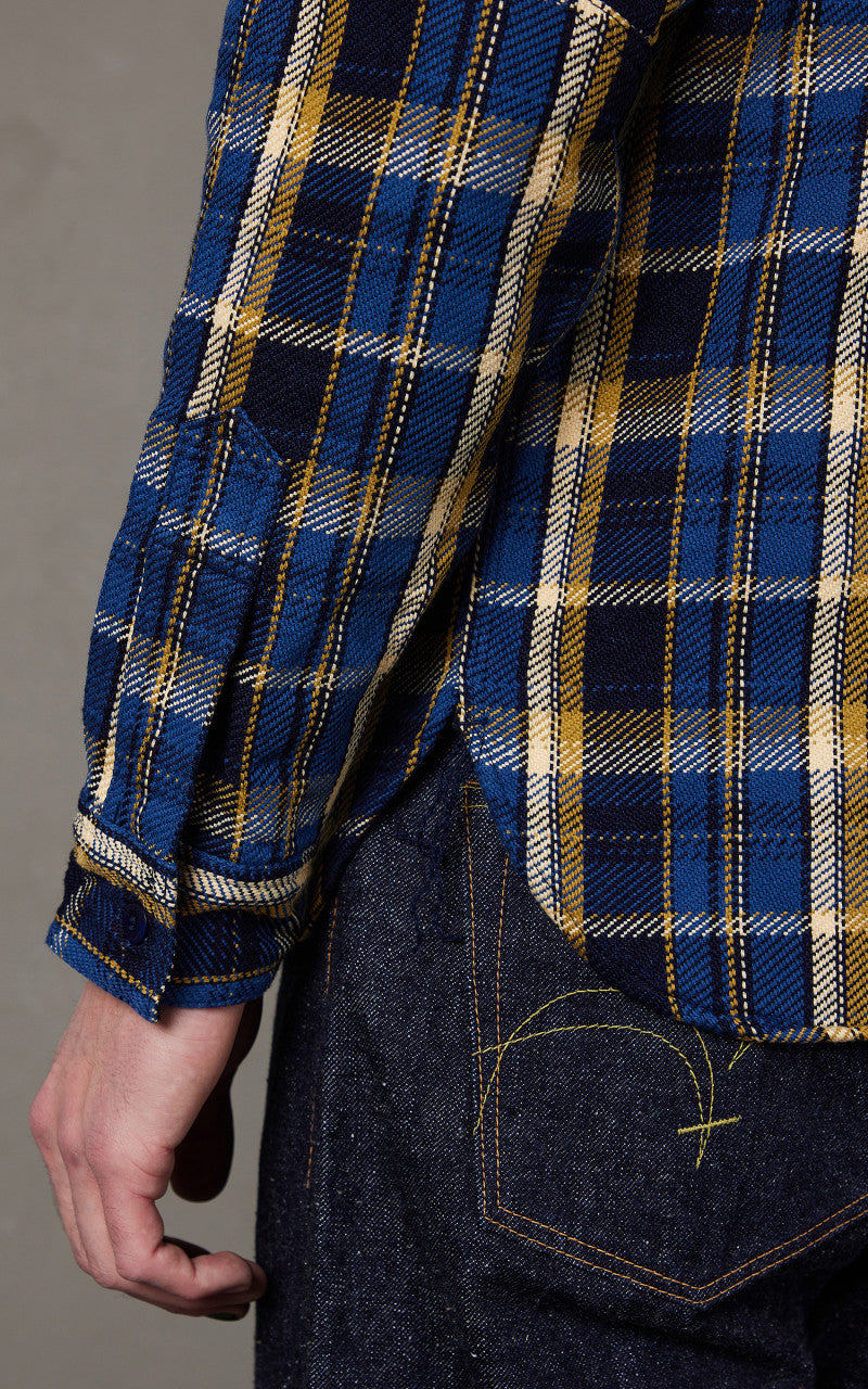 Samurai Jeans SIN23-01W Flannel Shirt Indigo Rope Dyed Blue