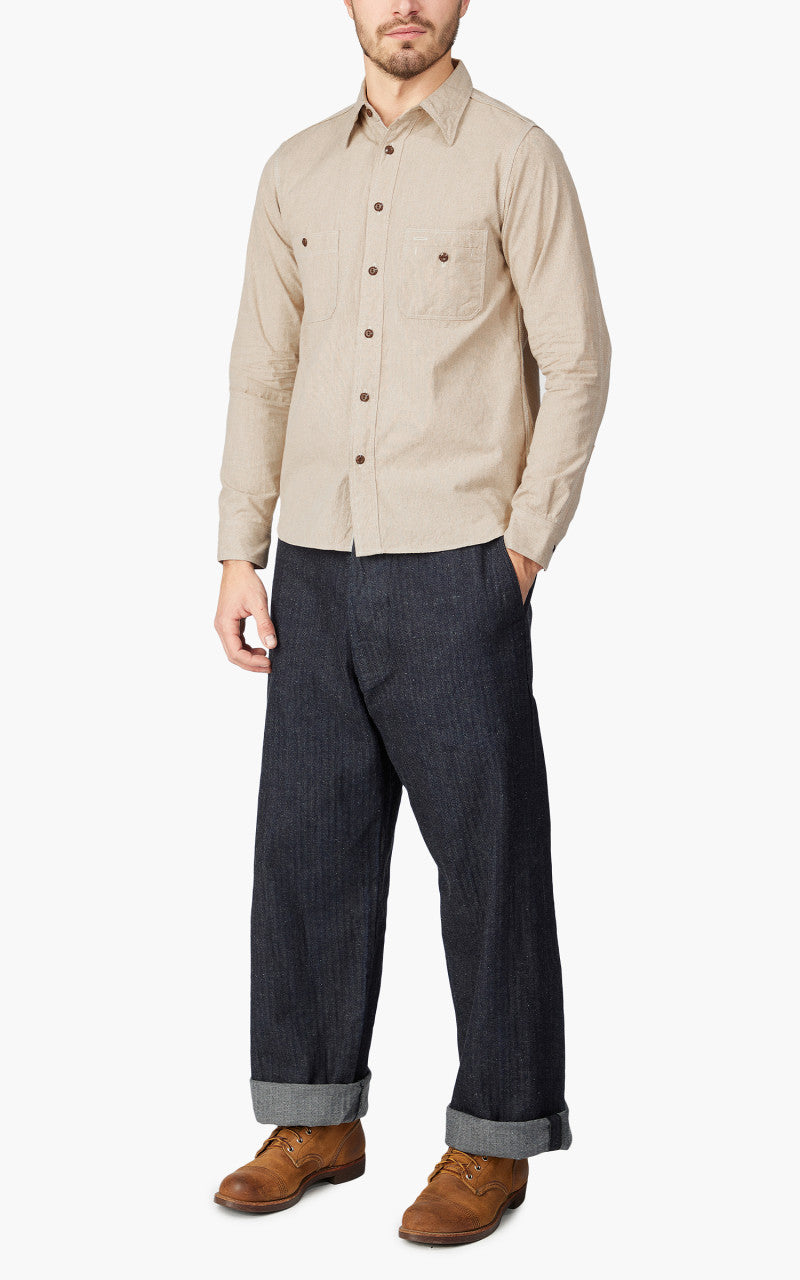 Samurai Jeans SJCBS23 Twisted Heather Selvedge Chambray Shirt Beige
