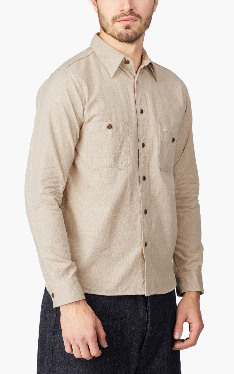 Samurai Jeans SJCBS23 Twisted Heather Selvedge Chambray Shirt Beige
