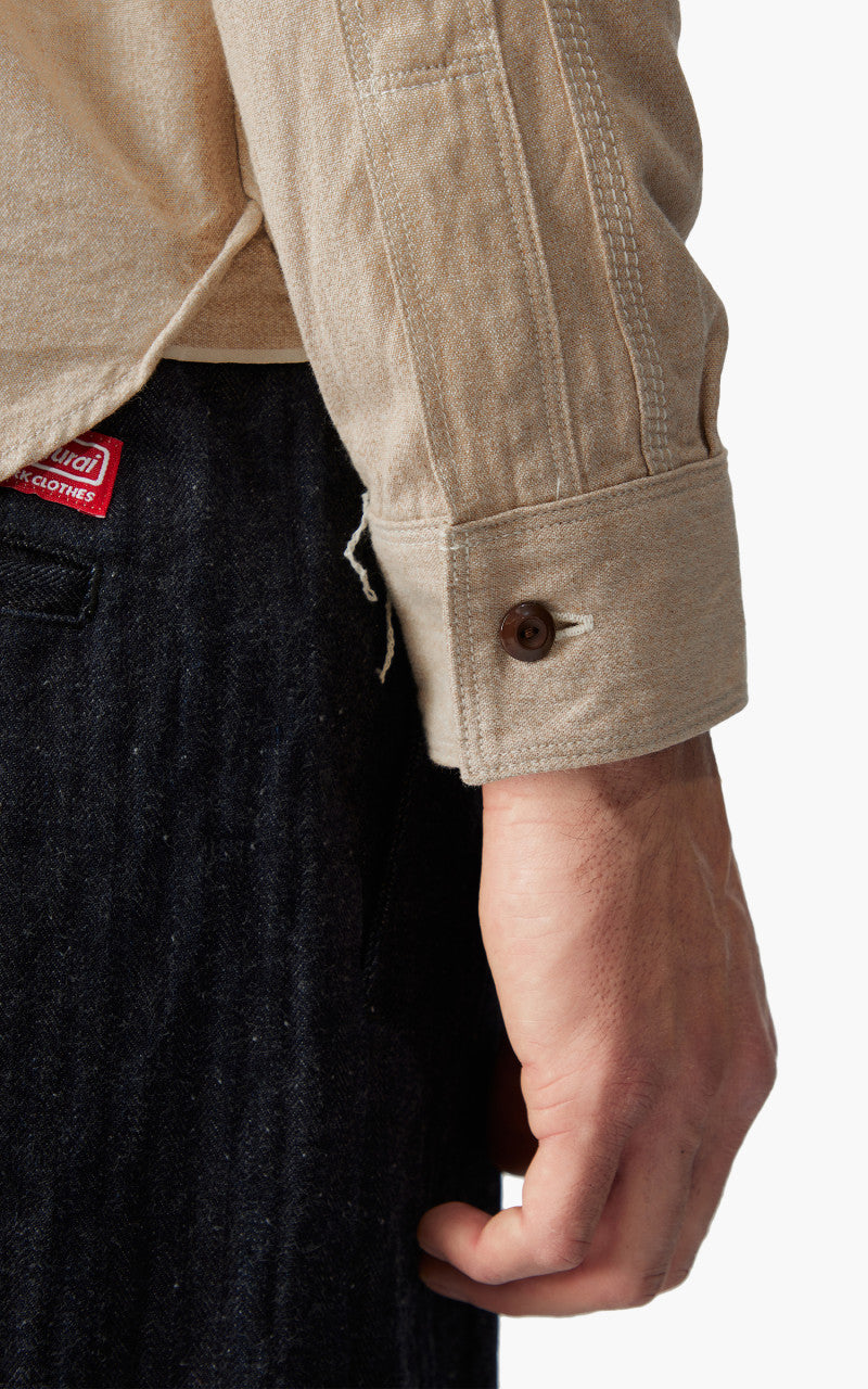 Samurai Jeans SJCBS23 Twisted Heather Selvedge Chambray Shirt Beige
