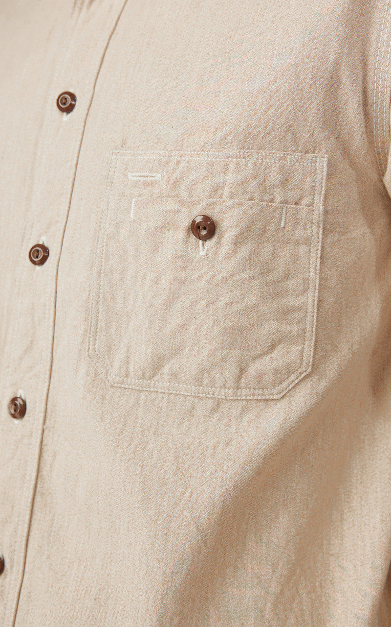 Samurai Jeans SJCBS23 Twisted Heather Selvedge Chambray Shirt Beige