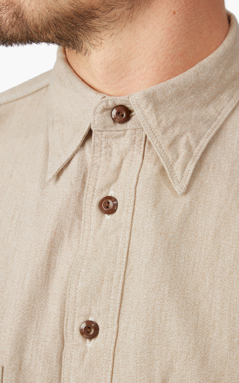 Samurai Jeans SJCBS23 Twisted Heather Selvedge Chambray Shirt Beige
