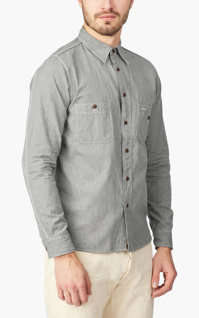 Samurai Jeans SJCBS23 Twisted Heather Selvedge Chambray Shirt Green