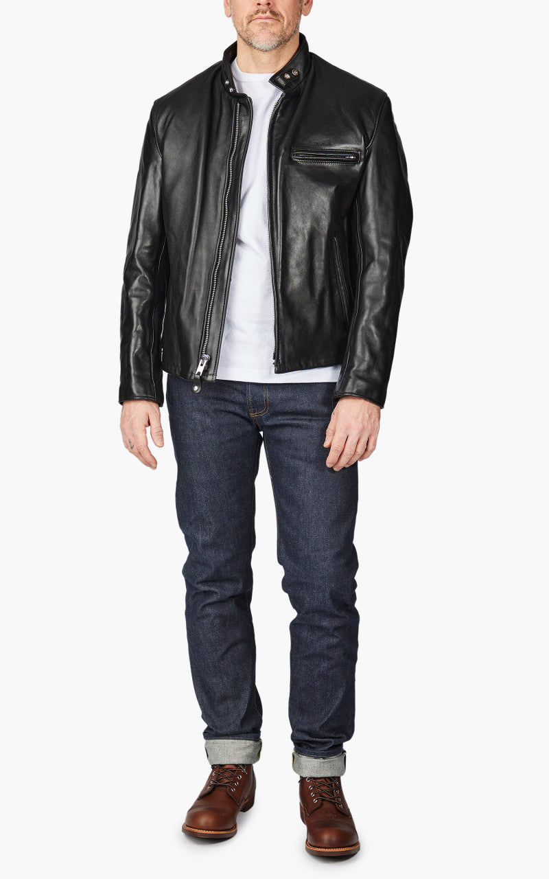 Schott NYC 141 Classic Cafe Racer Leather Motorcycle Jacket Black