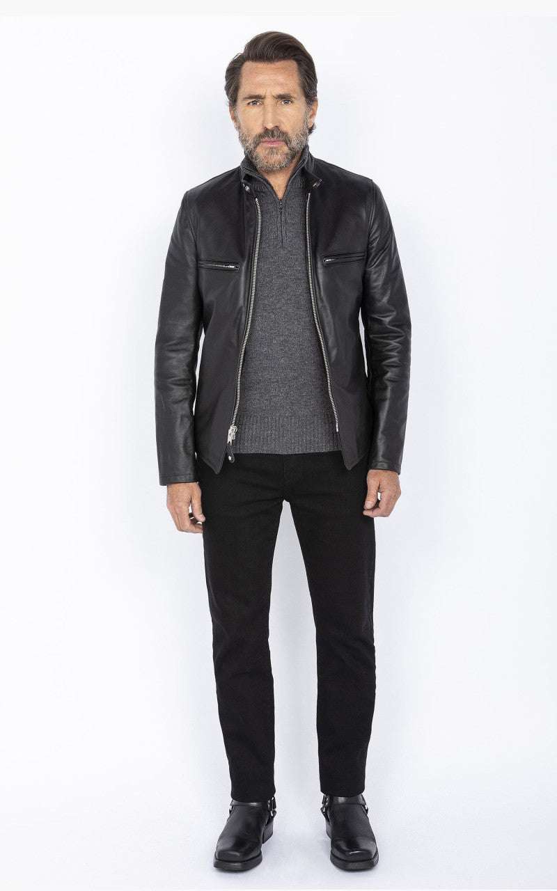 Schott NYC Racer Leather Jacket 100th Anniversary Mythical Black