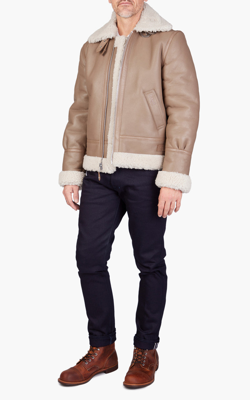 Schott NYC B-3 Bomber Jacket Sheepskin Leather Beige